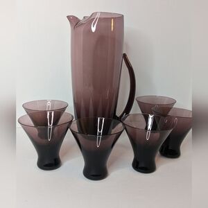 Vintage Amethyst Morgantown 1960's Pitcher & Cocktail Glass Set Of 7